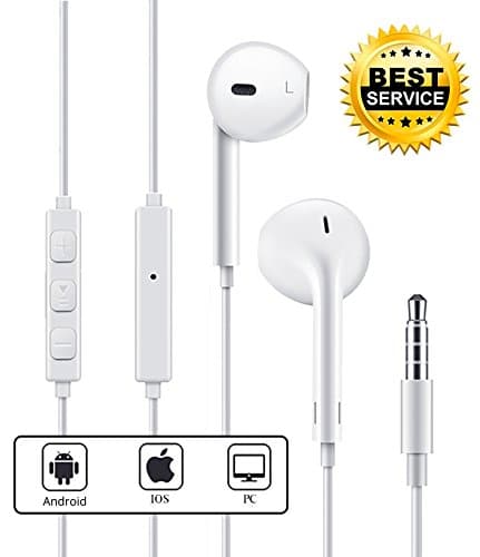 Amrence Apple Earphones Wired Earbuds with Microphone and Remote Control for iPhone/iPad/iPod/Samsung, Tablet PC and Other Compatible Devices, Handsfree Stereo and Noise Isolating , White
