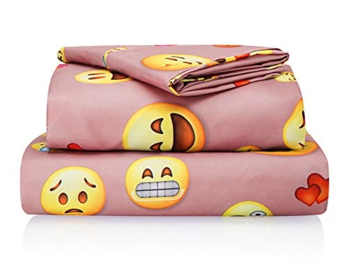 FabuGears Chital Emoji Sheet Set - Kids’ Sheets - Includes a Flat Sheet, a Fitted Sheet & a Pillow Case - Super Soft Microfiber Sheet Set - Wrinkle-free Linen Cot Bed Sheets, (Pink,Cot Size)