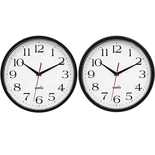 HIPPIH 2 Pack Silent Wall Clock, 10 Inch Non Ticking Digital Quiet Sweep Decorative Clocks, Black