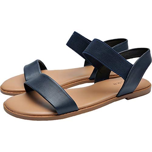 Women's Wide Width Flat Sandals - Classic One Band Elastic Strap Comfortable Summer Shoes.