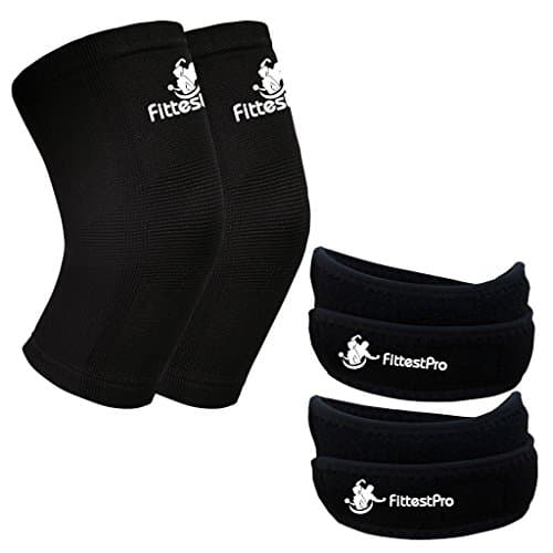 Knee Sleeve Package (Pack of 4) - Knee Compression Sleeve (1 Pair) & FREE Knee Braces (1 Pair) - Patella Knee Support Straps Sleeves - Knee Arthritis Brace & Pain Relief Strap
