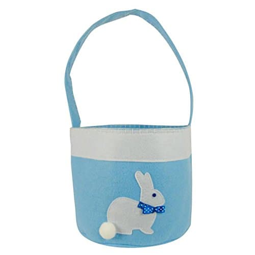 Felt 8 inch Round Easter Bunny Rabbit Basket Bag (Blue)