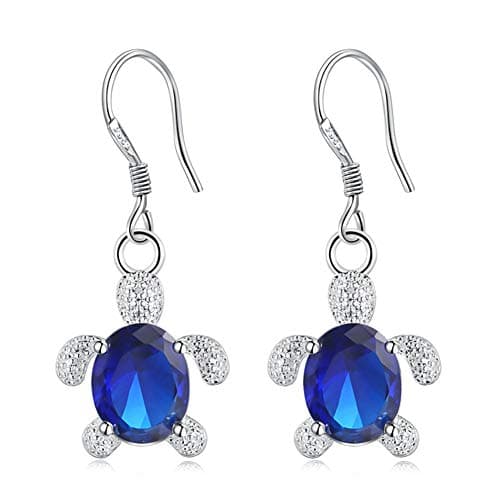 Nowbetter Charm Silver Zircon Turtle Dangle Earrings Hanging Ear Hook Wedding Jewellery Accessories Gift for Women Girls - Blue