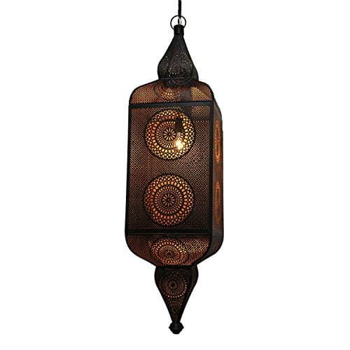 Northlight 35" Black and Gold Moroccan Style Hanging Lantern Ceiling Light Fixture