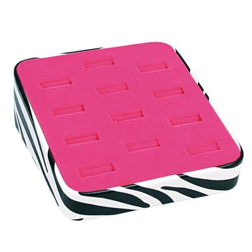 Caddy Bay Collection 2 Zebra Ring Case Jewelry Display Stand Body Jewelry Showcase Display Storage with Ring Foam Holds 12 Rings - 2 pc