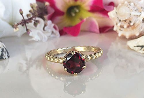 Mozambique Garnet Ring - Genuine Gemstone - January Birthstone - Stack Ring - Round Ring - Gold Ring - Prong Ring - Red Ring