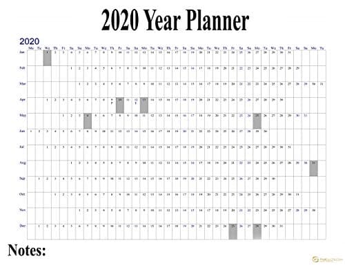 2020 Wall Calendar, Staff Holiday Chart, Planner, Wall Project Plan (Organiser)