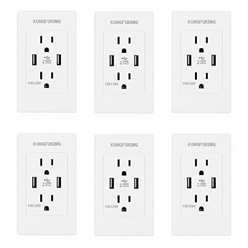 Standard Outlet 2 US Standard Socket with Dual USB Ports Outlet Cover Wall Plates Included Matte Surface (6 Packs)