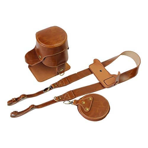 VIXFANNY PU Leather Camera Case Bag with Neck Strap and Accessories Storage Case Kit for Nikon D3400 with 18-55mm VR II Lens Compact System DSLR Camera - Brown