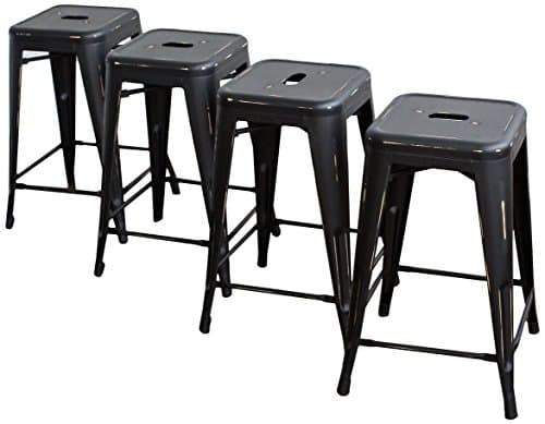 Buschman Counter Height Metal Bar Stools, Indoor/Outdoor, Stackable, 24" H, Antique Black, Set of 4