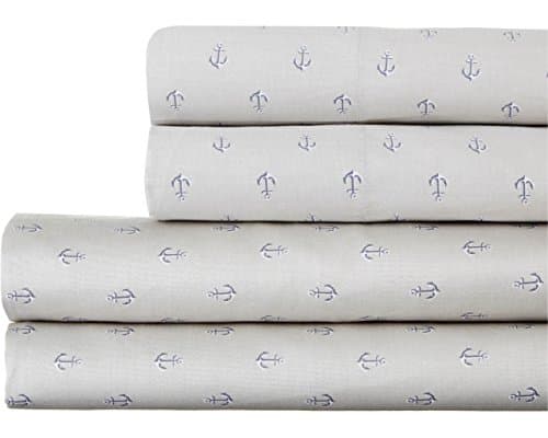 Coastal Life 300 Thread Count Anchors Printed Sheet Set Grey Queen