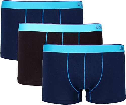 UNIWIN Mens Comfortable Cotton Trunks Briefs Underwear 3 Pack(M, 2 blue,1 black)