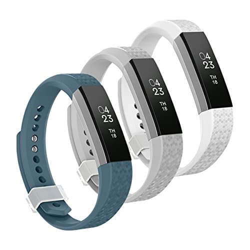 THRODY Fitbit Alta Bands Small, Fitbit Alta and Fitbit Alta HR Fitness Watch Newest Accessory Bracelet Wristband with Metal Clasp White Gray Slate Band for Women Men Girls Boys(3 Pack)