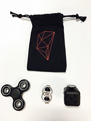 Magna Minds Fidget Bundle Pack (Spinner, Cube & Chain) - Anxiety, Autism, ADHD and ADD - Adults & Children (Black)