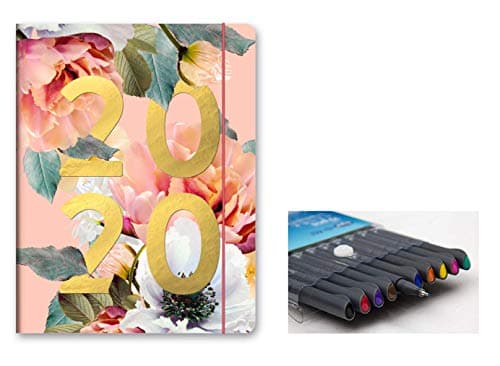 Orange Circle Studio 2020 Just Right Monthly Planner, Aug. 2019 - Dec. 2020, and Comes with Kemah Craft Fineliner 10 Pc Color Pens - Floral Expressions