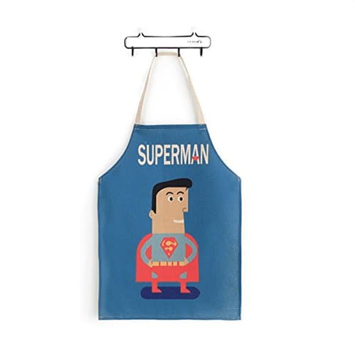 Phantomon Comics Cartoon Pattern Superman Blue Cute Fun Kitchen Apron Cotton Super Hero Series Adjustable (Superman)