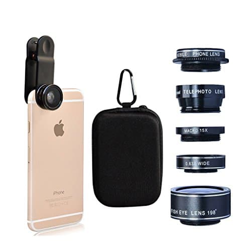 Cell phone camera lens ,Samtone 5 in 1 mobile Lens Kit with Macro, Wide Angle,fisheye ,telephoto and CPL lens For iPhone7/6s/6s plus /6 plus /5s & Most Smartphone, Tablet(Black)
