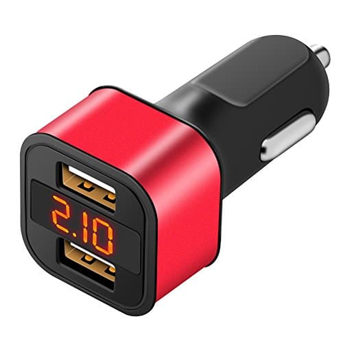 Dual USB Car Charger,LED Display Voltage and Current for Apple iPhone,iPad,Samsung Galaxy /S Series&Edge Models;LG,Google Nexus,Other iOS and Android Devices (Red)