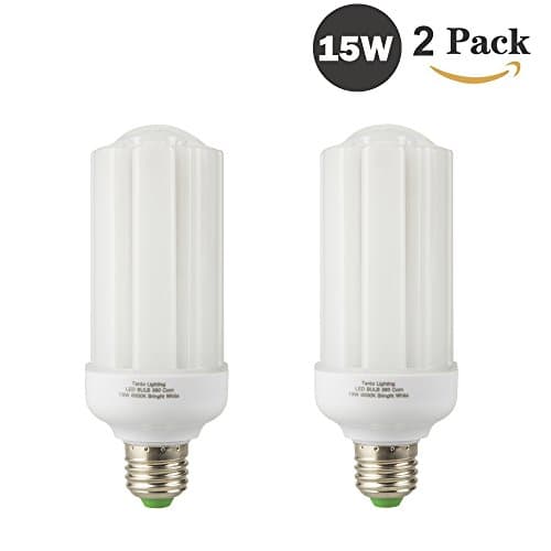 15w LED Corn Bulb 6000k Cool White 1200 Lumens E26 E27 Base Pack of 2 15 Watts Light Bulbs Indoor Outdoor Garage Porch Backyard Garden Factory Warehouse Barn E26