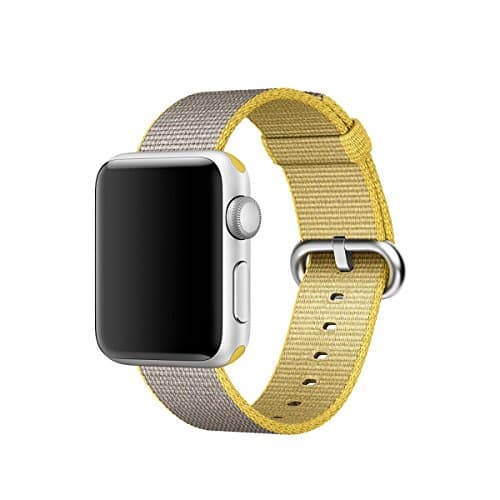 Woven Nylon Fabric Wrist Strap Replacement Band with Classic Square Stainless Steel Buckle for Apple Watch iWatch Series 1 / 2,Sport & Edition,38mm,42mm (Yellow 38mm)