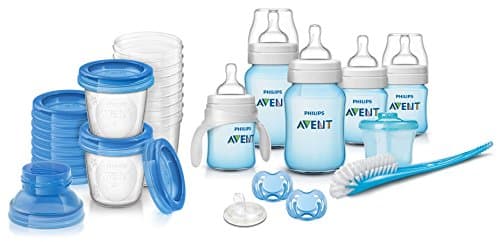Philips AVENT Classic Plus Newborn Starter Set with Milk Storage Cups (Includes BONUS Baby Haven Steam Sterilizer Bag), Blue