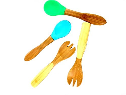 Baby / Toddler Flatware set - Bamboo Silicone Spoon and Fork,Pack of 4