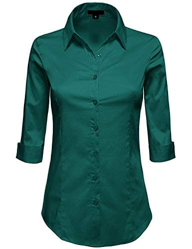 MAYSIX APPAREL 3/4 Sleeve Stretchy Button Down Collar Office Formal Casual Shirt Blouse for Women Fit (XS-6XL)