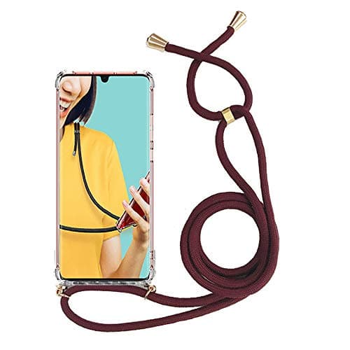 Miagon for iPhone 11 Pro 5.8" Necklace Case,Clear Transparent Croseebody Cover Holder Neck Strap Lanyard Chain Neck Cord,Wine Red