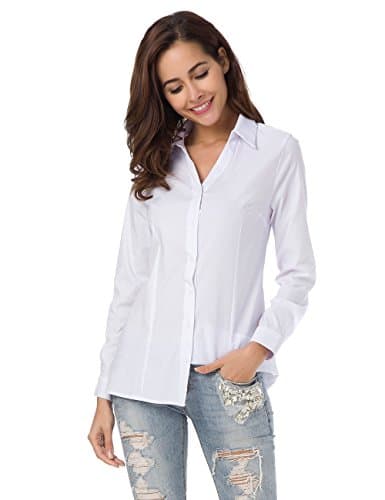 MOQUEEN Womens Deep V Button Down Shirts Casual Long Sleeve Basic Simple Blouse Tops