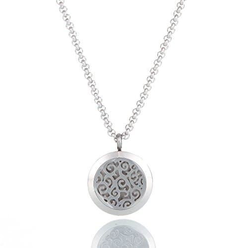 Essential Oils Diffuser Locket / Carving Aromatherapy Pendant Necklace Free Chain Diameter 25mm