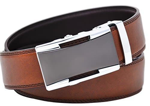 Hampton Leather Belt with Innovative Classics Collection Triumph Ratchet Belt Buckle - One Size Fit, Saddle Tan