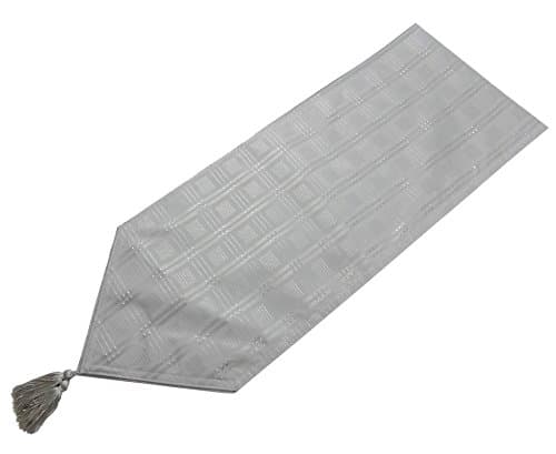 LUXURIOUS MODERN CHRISTMAS WOVEN JACQUARD CHECK SILVER TABLE RUNNER 13" X 70" - 33 X 178CM