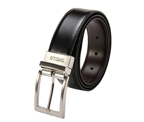 Shello Men's 34mm Leather Feather-Edge Reversible Plain Belt,Black/Brown ,40"