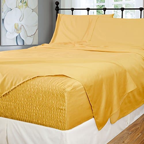 Bed Tite Stretch Fit 500-Thread Count Cotton Rich Super Silky Deep Pocket Sheet Set (Queen, Gold)