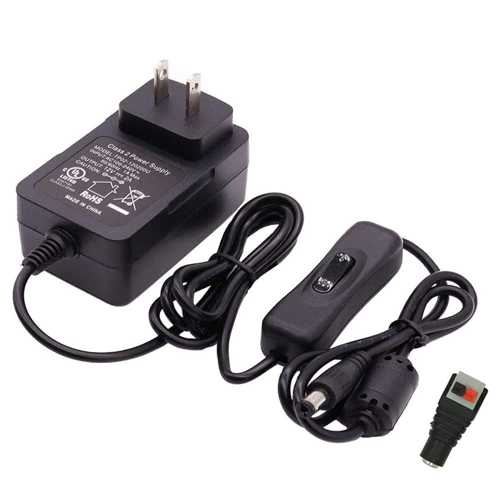 12V 2A Power Adapter with Inline on Off 24W Switch Supply with 5 Selectable Plugs