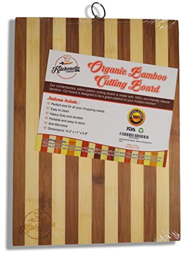 Kitchenette Organic Bamboo Cutting Board with Hanging Hook for Easy to Use and Clean Experience. Contemporary Large Chopping Board Is Heavy Duty, Eco-friendly & Nonslip. Enjoy Your Kitchen with Style