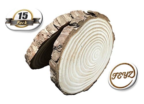 Unfinished Natural Round Discs with Tree Bark for DIY Crafts | 3.5” - 4” inches | 15 pcs | Pine Wood Slices | Wooden Circles for Coasters Burning | FEYZ