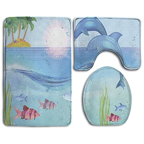 Beautiful Marine Life 3-Piece Soft Bath Rug Set Includes Bathroom Mat Contour Rug Lid Toilet Cover Home Decorative Doormat