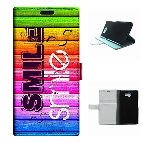 Priv 5.4 case,SoloShow(R)Deluxe High Quality PU Leather Wallet Card Flip Stand Case for Blackberry Priv 5.4 inch. (Colorful rainbow Smile)