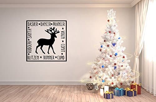 Christmas Wall Sticker Dasher dancer prancer vixon comet cupid donner blitzen rudolph santa reindeer Removable Stickers Peel And Stick For Kids Room Bedroom Nursery Wall Art Decal