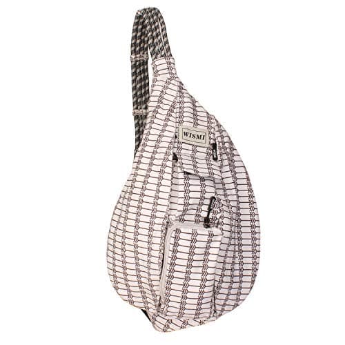 wismi Rope Bag Patterned Canvas Sling Backpack, Multipurpose Crossbody Shoulder Bag Travel Hiking Daypack