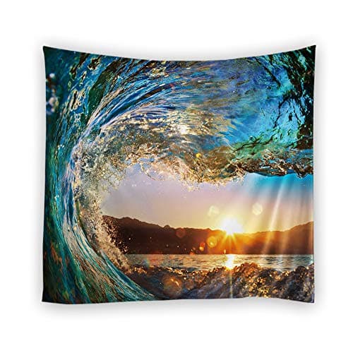 Ocean Wave Decorative Wall Hanging Tapestry Queen Size 60 80 inches sun rise set scenery Bohemian Hippie Art Print Curtain Drape Table Top Sofa Cover Mandala Outdoor Picnic Beach Throw home Bed Spread