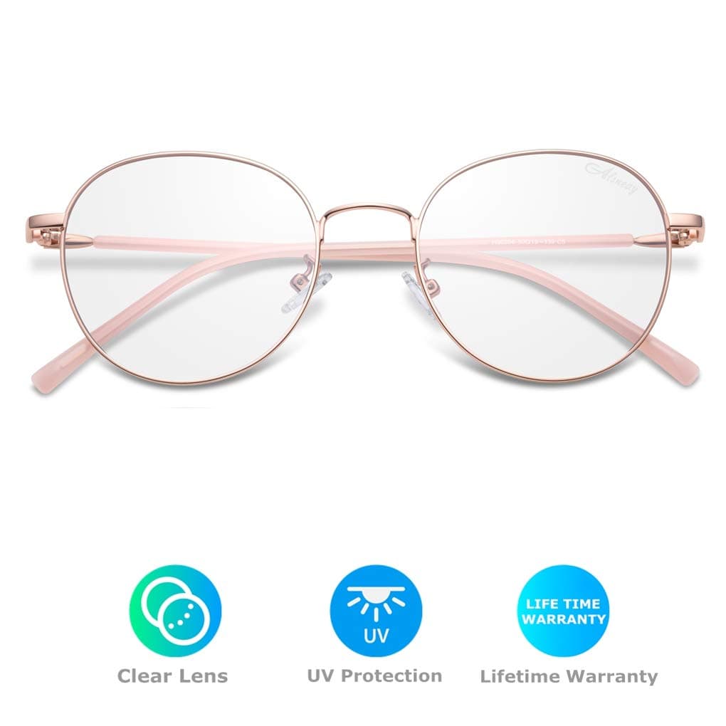 Amazqi Blue Light Blocking Glasses, Classic Computer Glasses Anti Blue Rays Eyeglasses UV Filter Lens Lightweight Round Metal Frame Reduce Eyestrain Headache for Women Teens Girls Ladies Computer Use