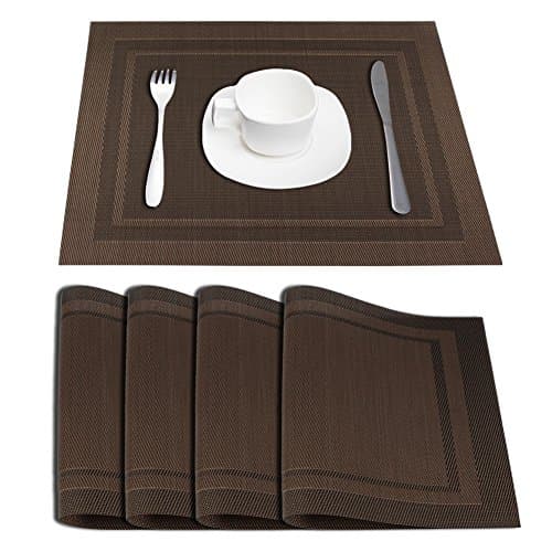Placemats Dining Table Mat Vinyl Placemats Kitchen Placemats Set Wipeable Heat-resistant PVC (brown)