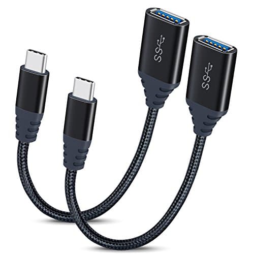 USB C TO USB 3.0 Adapter, Excgood 0.5ft/15cm Nylon Braided USB Type C OTG Cable For New MacBook Pro 2017, Samsung Galaxy S8 Plus/Note 8, LG G5/G6, Nexus 6P/5X, OnePlus 3/5T/3T( Pack of 2, Black)