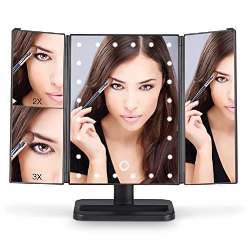 MRah Hollywood Makeup Vanity Mirror - Black Lighted Makeup Mirror Tabletops Lighted Mirror, LED Illuminated Cosmetic Mirror with Dimmable Lights