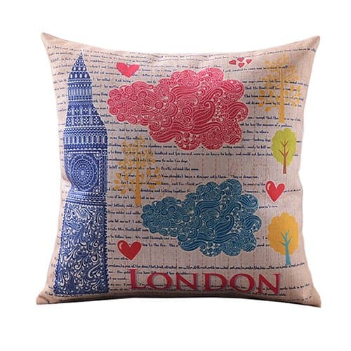 Mega TPC Cotton Linen Square Decorative Throw Pillow Case Cushion Cover Retro Big Ben Flower Slogan 18"