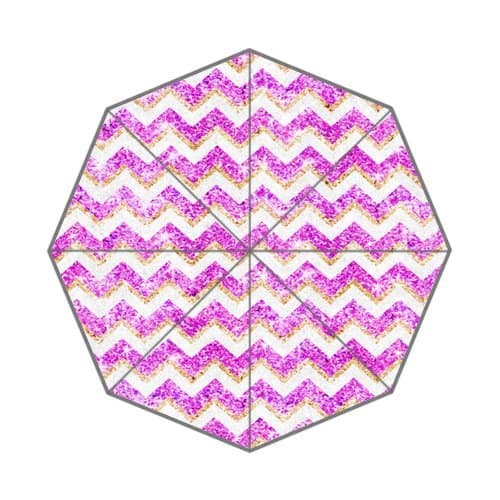 Custom Auto Foldable Umbrella Chevron Pattern Girly Gold Purple Pink Glitter 3D Printed Design
