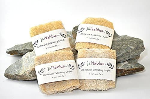 Natural Loofah, 4" Exfoliating Sponge, Semi-Flat design (4 Pack)