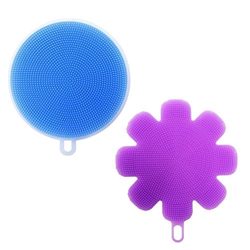 Silicone Sponge Multipurpose Antibacterial Silicone Scrubber for Kitchen dish washing Pot Pan Bowl -Wash Fruit and Vegetable -Pot Holder (purple flower)